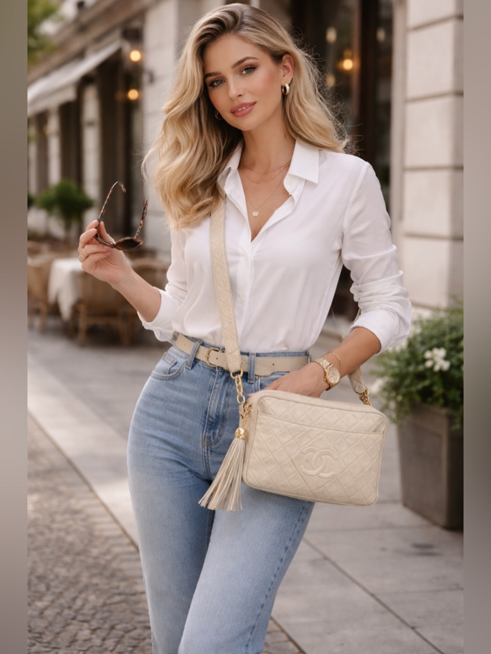 Chanel Quilted CC Tassel Camera Bag Cream /with COA - Picture 10 of 15